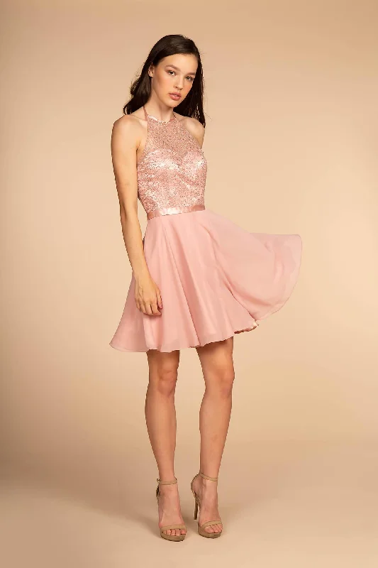 Illusion Halter Short Prom Dress Homecoming