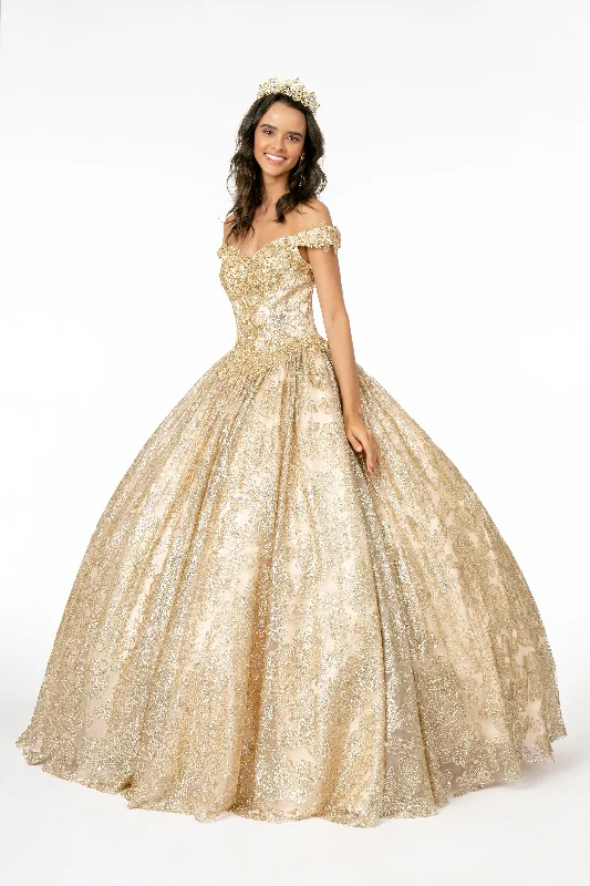 Long Glitter Mesh Quinceanera Dress