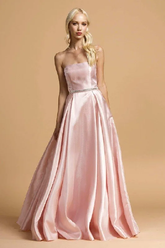 Strapless  Long Prom Dress with Pockets