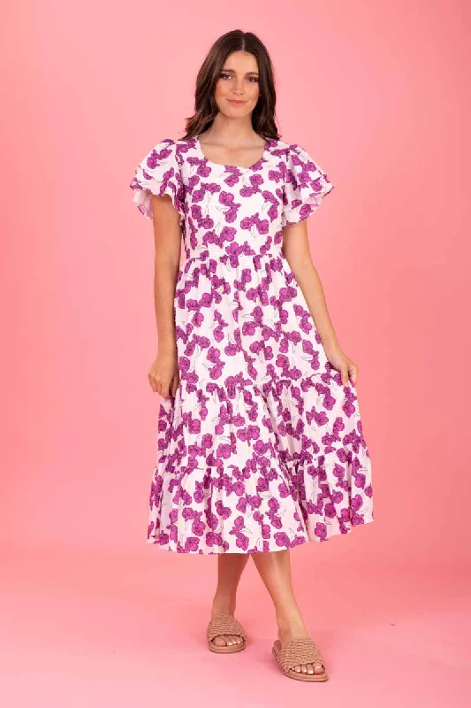 Leo Midi Dress Cerise Floral