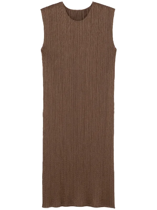 Round Neck Sleeveless Dress - Brown