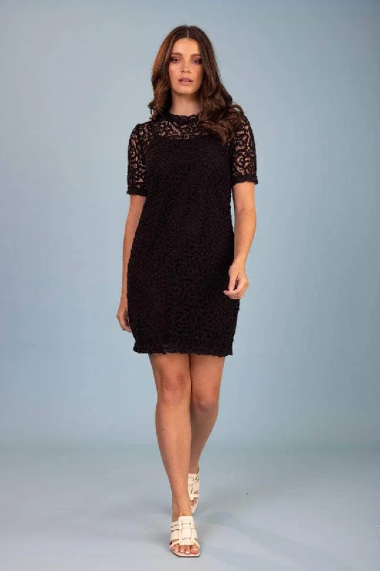 Byron Crochet Shift Dress Black