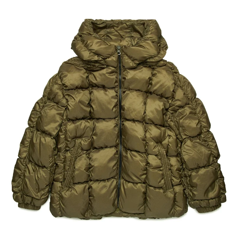 Diesel Kids Puffer Jacket with Checked Quilting - Olive