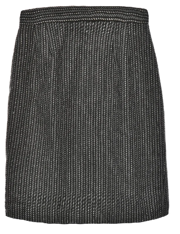 Grey & Black Patterned Midi Skirt - M