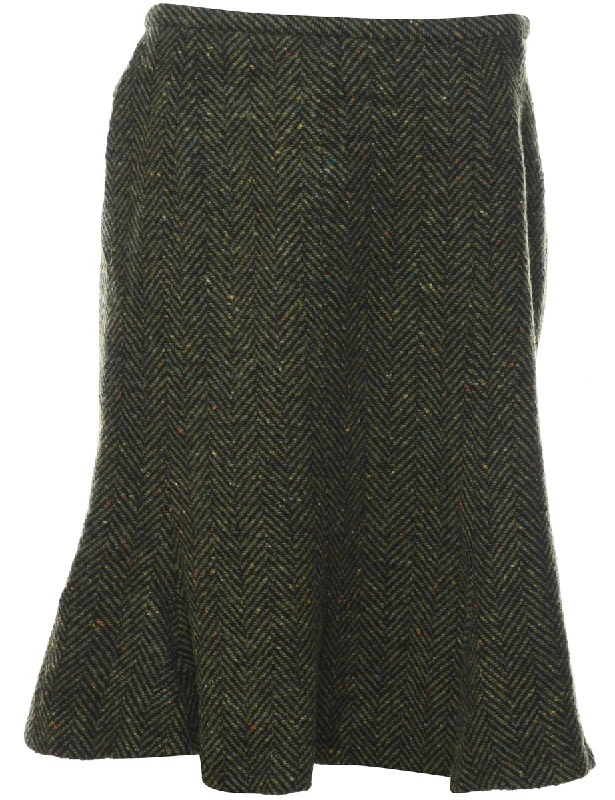 Herringbone Tweed Flared Skirt - M