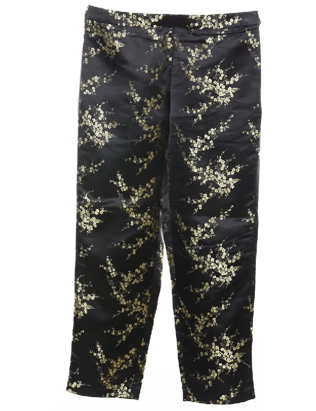 Jacquard Pattern Black & Gold Metallic Trousers - W34 L31