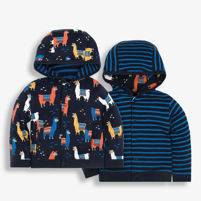 Jojo Maman Bebe Kids Navy Llama Print Reversible Hoodie/Jacket