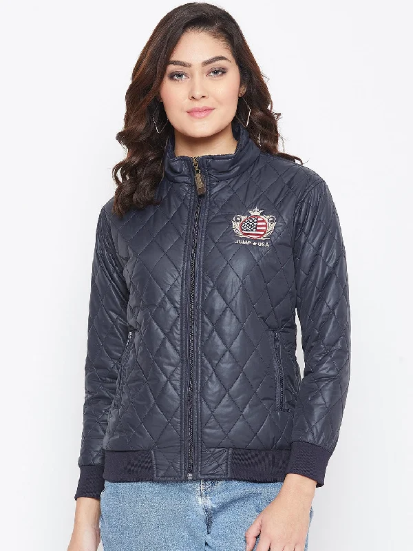 JUMP USA Women Navy Blue Self Design Jacket