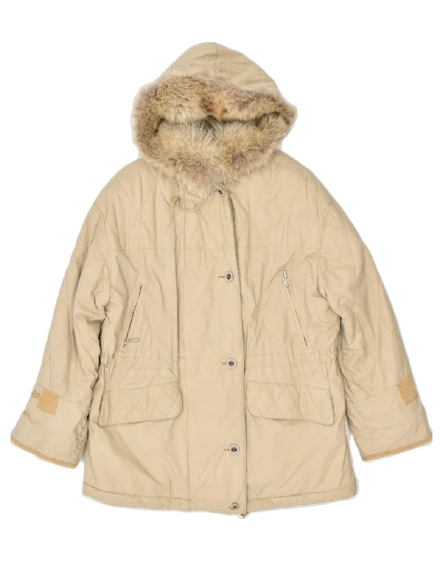 BETTY BARCLAY Womens Hooded Parka Jacket UK 20 2XL Beige Wool