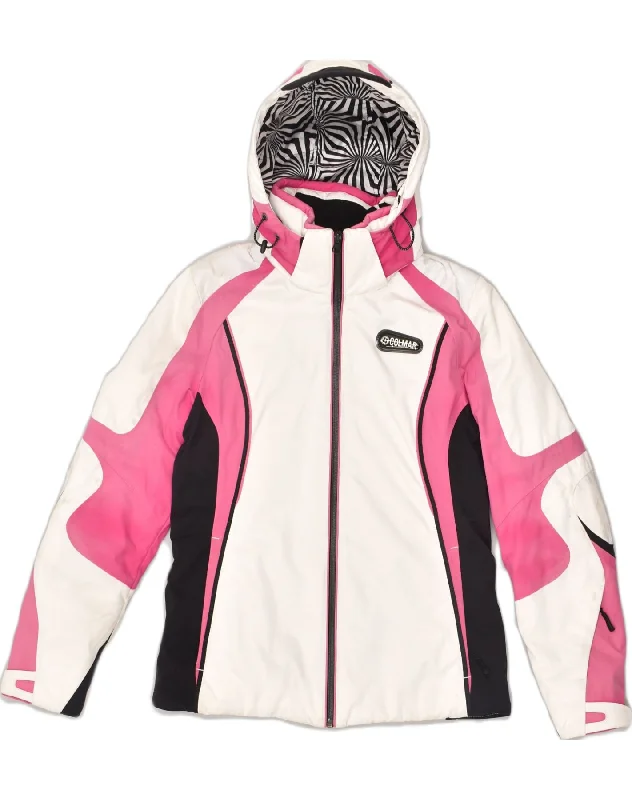 COLMAR Womens Hooded Windbreaker Jacket IT 42 Medium White Colourblock