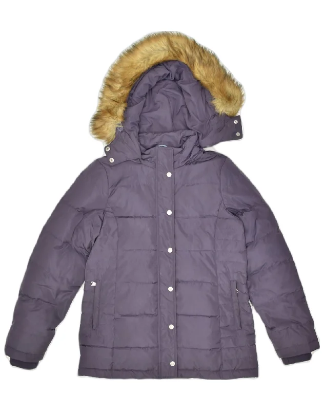 CREW CLOTHING Womens Hooded Padded Jacket UK 10 Small Purple Polyester