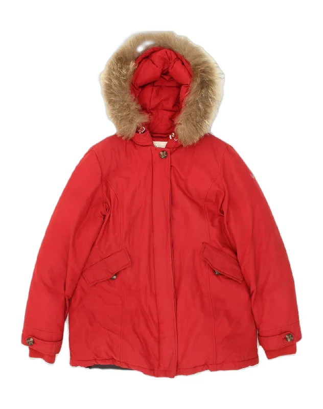 GAS Womens Hooded Padded Jacket EU 44 XL Red Polyester