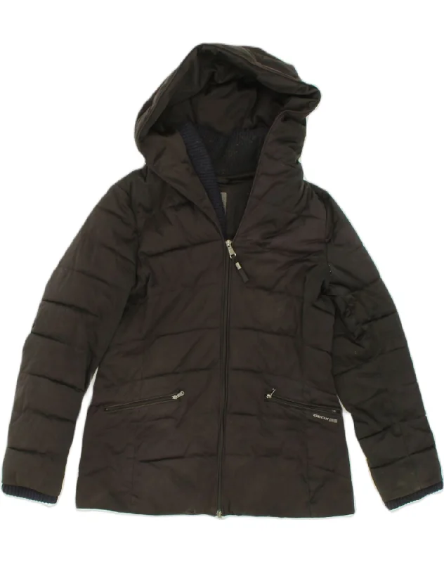 GEOX Womens Hooded Padded Jacket UK 14 Large Brown Polyester