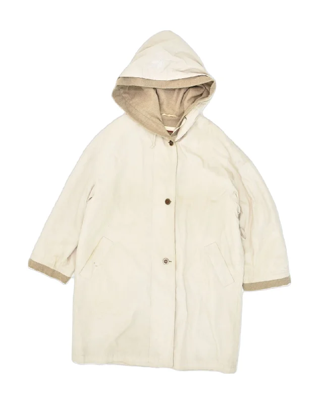 INCOM Womens Hooded Overcoat IT 46 Large Beige Cotton