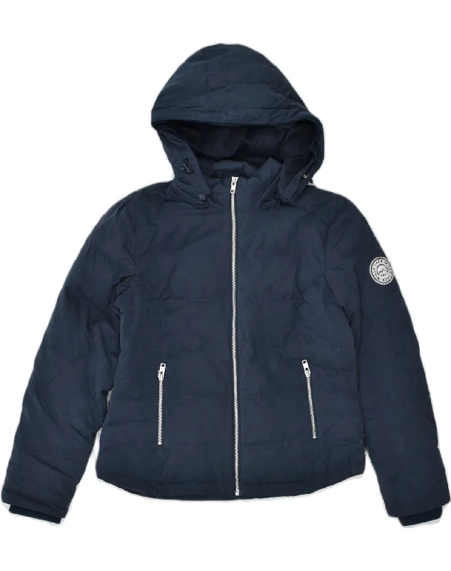 JACK WILLS Womens Hooded Padded Jacket UK 10 Small Navy Blue Polyester