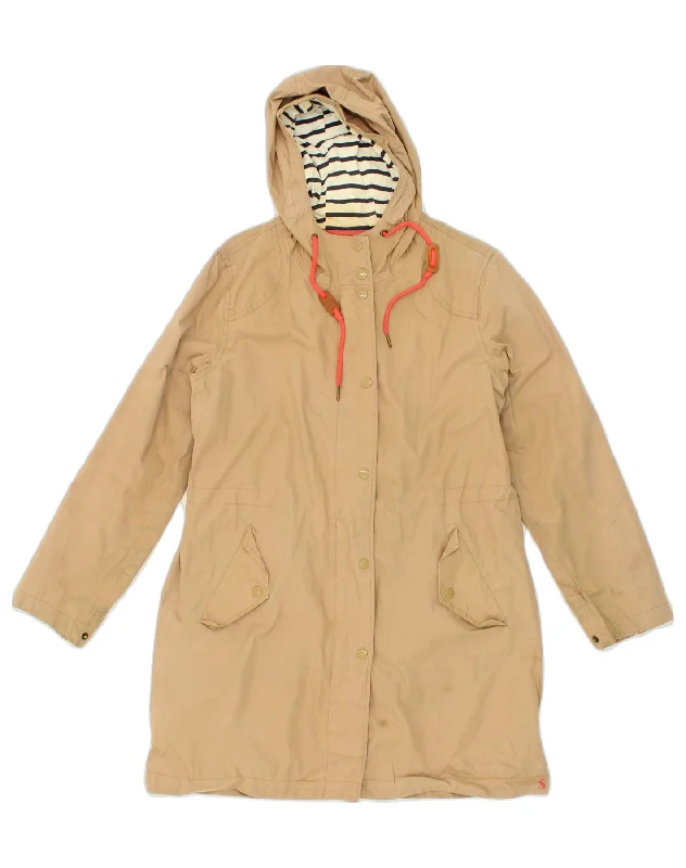 JOULES Womens Hooded Overcoat UK 12 Medium  Beige Cotton