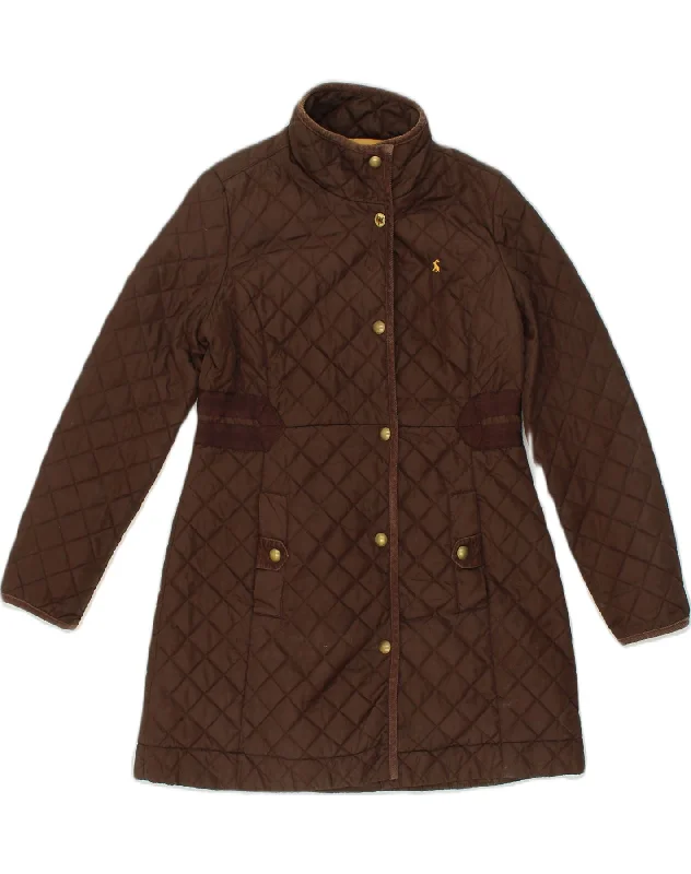 JOULES Womens Quilted Overcoat UK 12 Medium  Brown Cotton