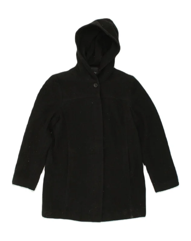 LONDON FOG Womens Hooded Overcoat UK 10 Small Black Wool