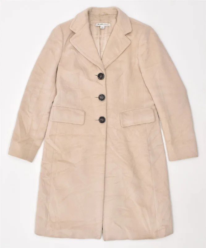 MARELLA Womens Overcoat UK 14 Large Beige Virgin Wool