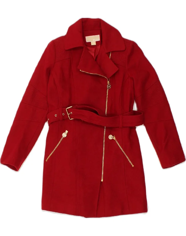 MICHAEL KORS Womens Overcoat UK 2 2XS Red Wool