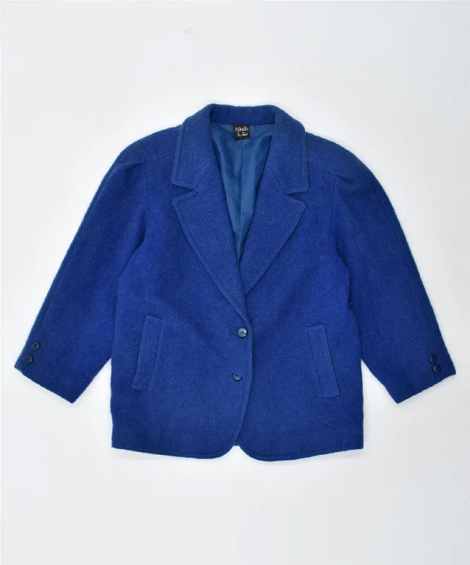 MIRELLA Womens Overcoat UK 16 Large Blue Wool Vintage