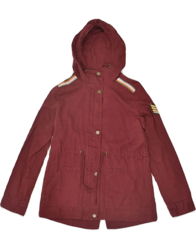 ROXY Womens Hooded Rain Jacket US 4 Small Maroon Cotton