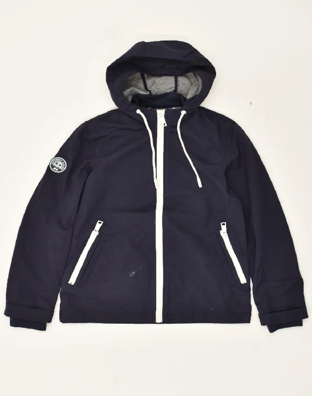 SUPERDRY Womens Hooded Rain Jacket UK 2 2XS Navy Blue Cotton