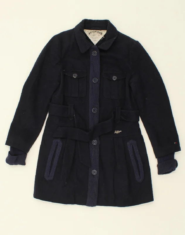 TOMMY HILFIGER Womens Overcoat UK 14 Large Navy Blue Cotton