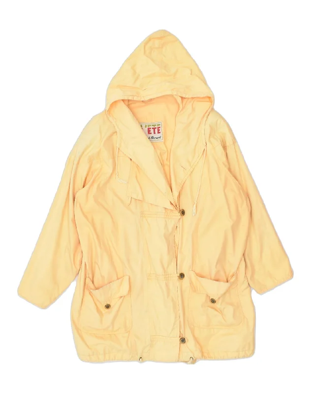 VINTAGE Womens Hooded Overcoat EU 44 XL Yellow Cotton