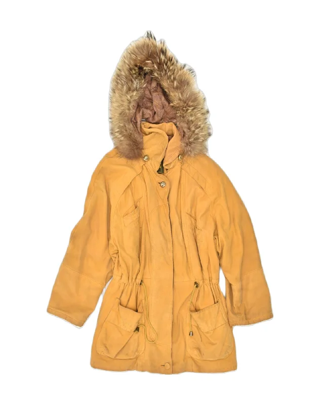 VINTAGE Womens Hooded Parka Jacket UK 14 Large Yellow