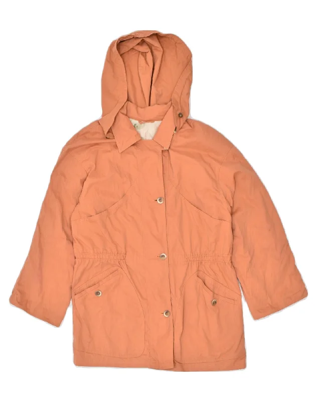 VINTAGE Womens Hooded Rain Jacket UK 14 Large Orange Cotton