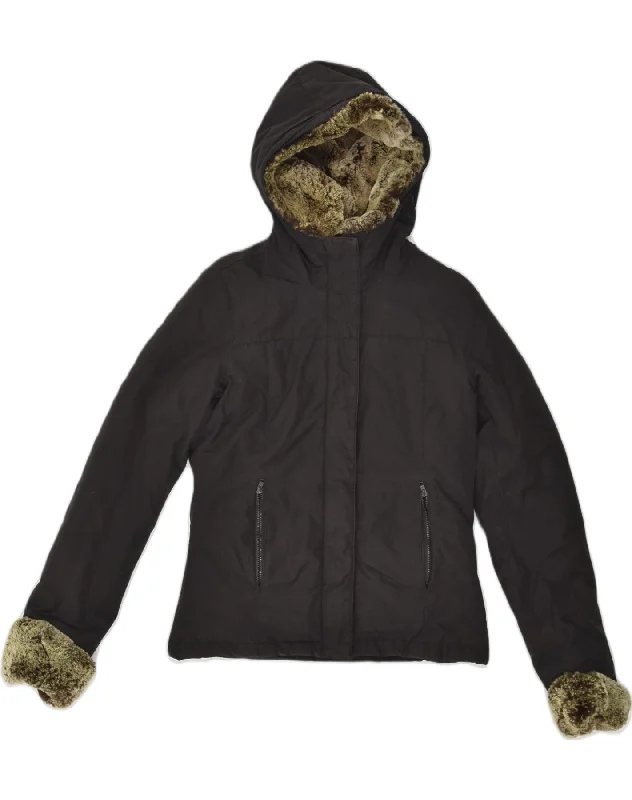 WOOLRICH Womens Hooded Padded Jacket UK 6 XS Black Polyester