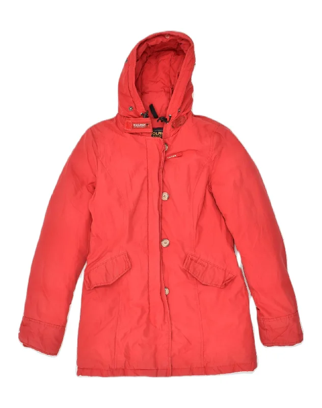 WOOLRICH Womens Hooded Padded Jacket UK 6 XS Red Cotton