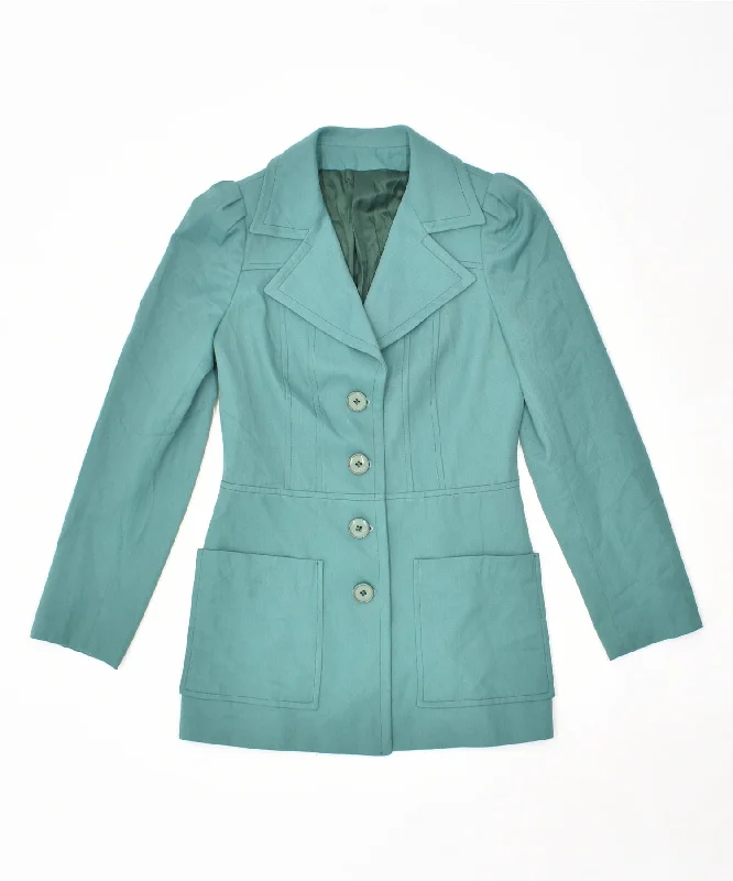 VINTAGE Womens Overcoat IT 44 Medium Turquoise Polyester