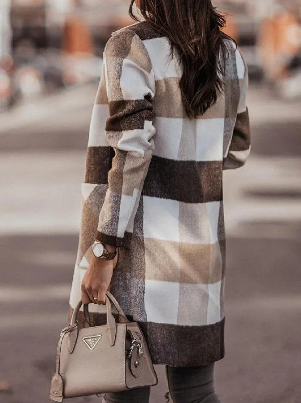 Buttoned Plaid Overcoat