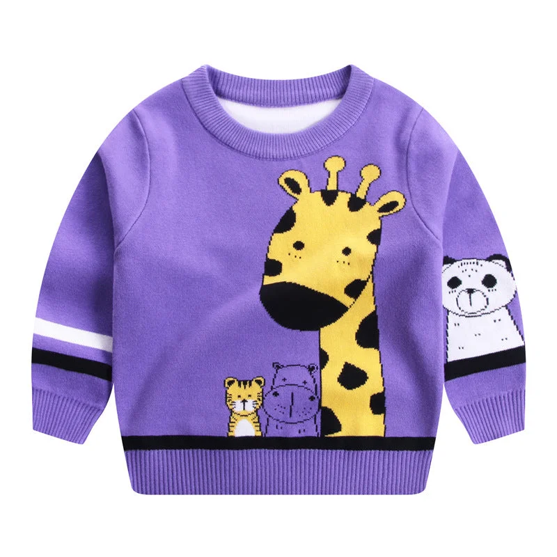 Children's Sweater Knit Sweater Giraffe Round Neck Cotton Double Layer Warm Sweater