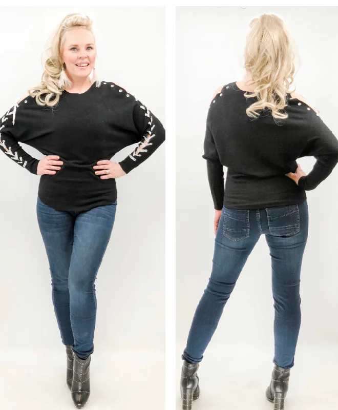 Cold Shoulder Lace-up Sweater