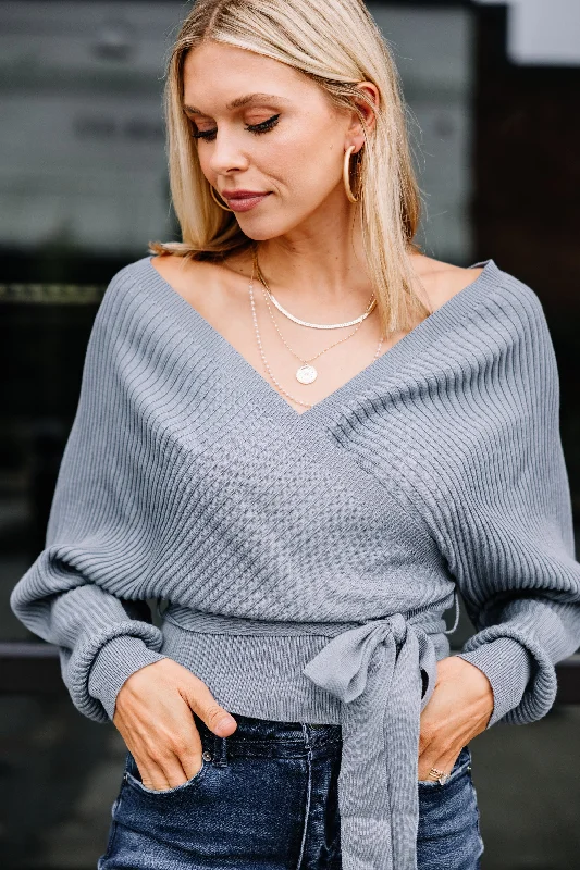 Dreaming Of You Steel Blue Ribbed Sweater