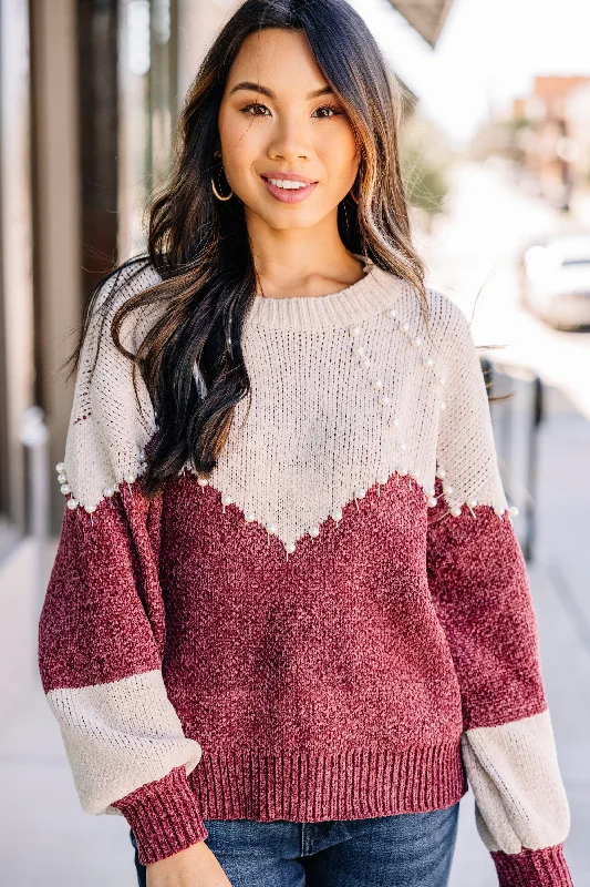 Feeling Fine Merlot Red Embellished Sweater