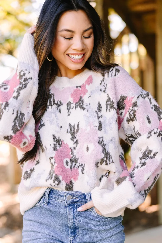 In Your Mind Cream White Floral Sweater