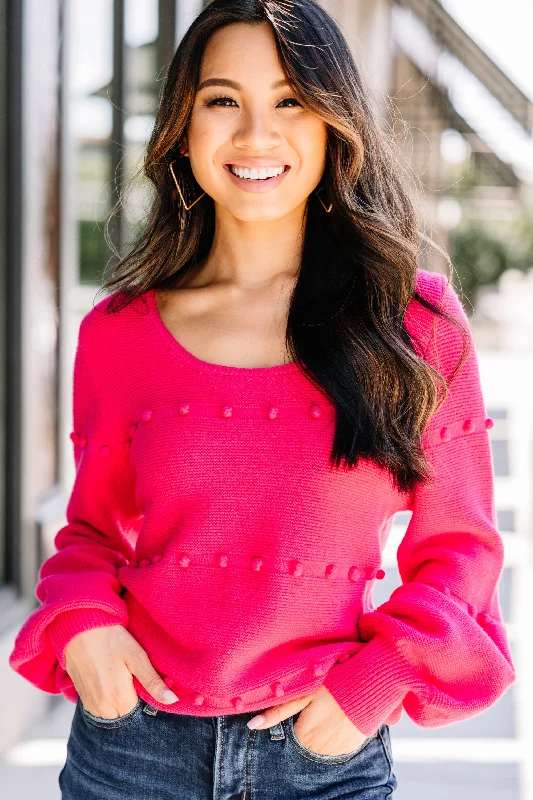 Now Is The Time Hot Pink Pompom Sweater