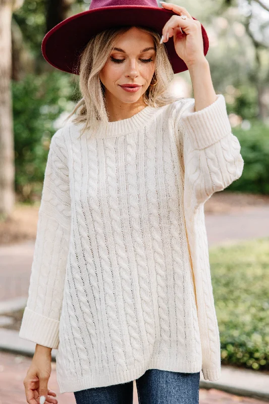 Rare Love Ivory White Cable Knit Sweater