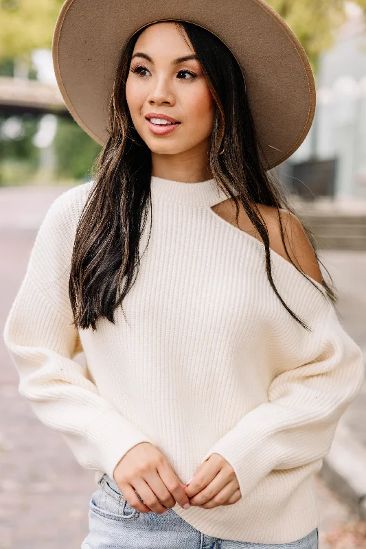 See What's Out There Cream White Cold Shoulder Sweater