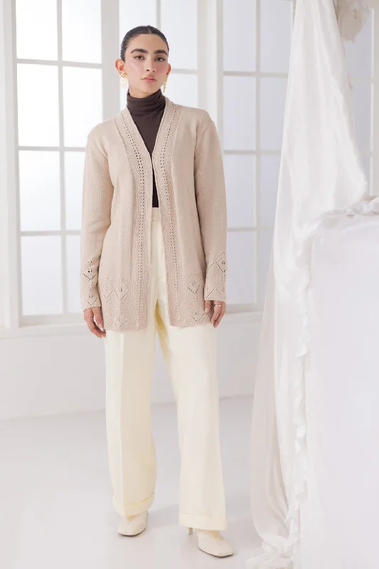 L-BEIGE-FRONT OPEN FULL SLEEVES CARDIGAN SWEATER (24X-063-66)