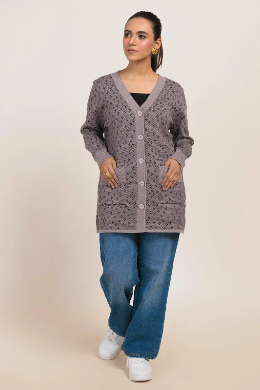 GREY-V-NECK CARDIGAN FULL SLEEVES SWEATER (24X-086-66)