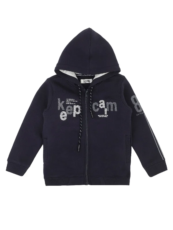 Boys Casual Navy Blue Full Sleeve Cardigan Sweatshirt