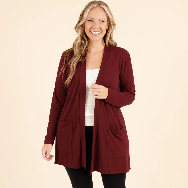 Kindness and Compassion Cardigan, Dark Burgundy