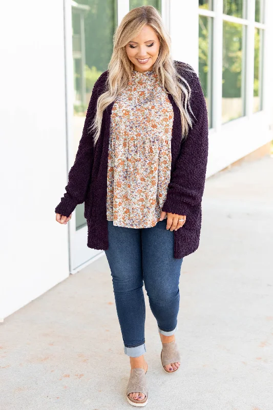 Latte Lover Cardigan, Dark Plum