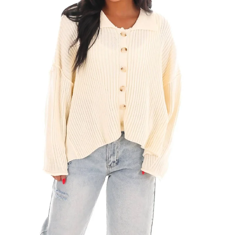 Collared Comfort Cardigan In Cream