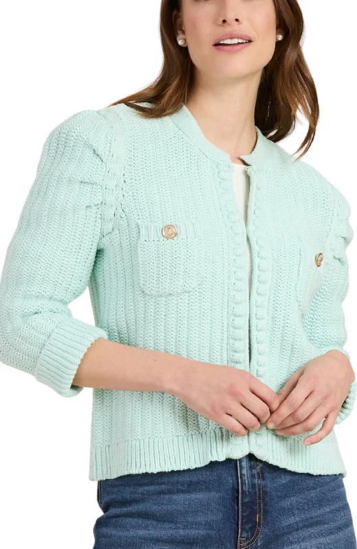 Cotton Blend Knit Cardigan In Lake Blue